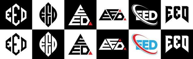 design de logotipo de carta eed em seis estilos. eed polígono, círculo, triângulo, hexágono, estilo plano e simples com logotipo de carta de variação de cor preto e branco definido em uma prancheta. eed logo minimalista e clássico vetor