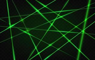 feixes de luz laser verde cruzados, fundo preto vetor