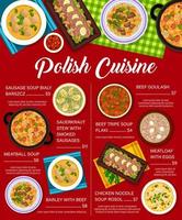 comida polonesa, cozinha da polônia almoço ou jantar pratos vetor