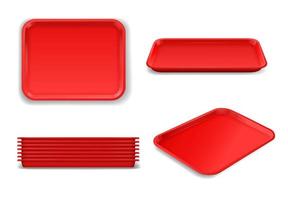 bandeja de plástico vermelha para maquete realista de comida de almoço vetor