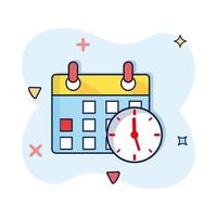 calendário com ícone de ilustração de desenho vetorial de relógio em estilo cômico vetor
