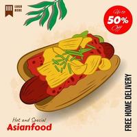 ilustração de comida asiática de design plano desenhada à mão vetor