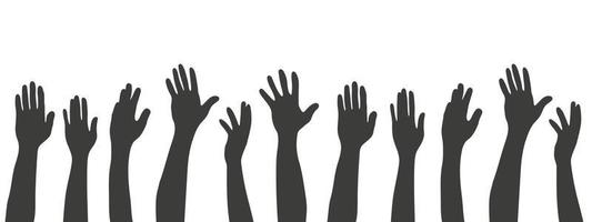 conjunto de mãos de silhuetas. mãos humanas negras. braços e mãos levantadas. ilustração vetorial vetor