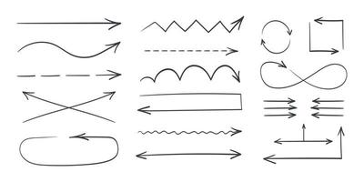 ícones de seta. setas desenhadas à mão finas pretas. setas vetoriais desenhadas vetor