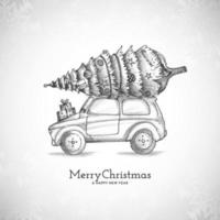 feliz natal festival fundo com árvore de natal no carro vetor