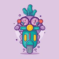 mascote de personagem vegetal de nabo bonito andando de scooter desenho animado isolado em design de estilo simples vetor
