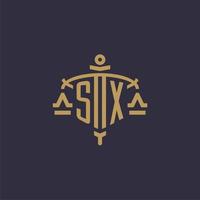logotipo monograma sx para escritório de advocacia com escala geométrica e estilo de espada vetor