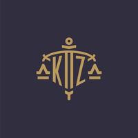 logotipo monograma kz para escritório de advocacia com escala geométrica e estilo de espada vetor