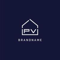 letra inicial pv telhado idéias de design de logotipo imobiliário vetor