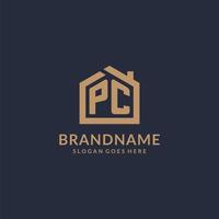 logotipo de pc de letra inicial com design de ícone de forma de casa minimalista simples vetor