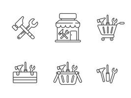 conjunto de ícones de loja de material de construção com estilo linear isolado no fundo branco vetor