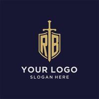 monograma inicial do logotipo rb com design de escudo e espada vetor