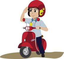 ilustração vetorial um homem anda de moto vermelha scooter.eps vetor