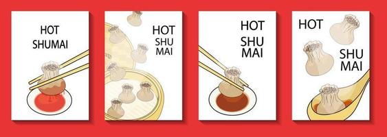 cartazes de bolinhos cozidos no vapor hot shumai ilustração vetorial vetor