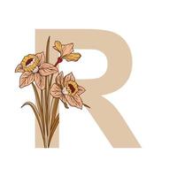 alfabeto de folha de flor vintage inicial numérica botânico para convites de casamento, cartão de felicitações, logotipo, fundo branco isolado vetor