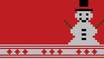 fronteira de homem de neve padrão sem emenda de tricô em fundo vermelho, fronteira de padrão étnico feliz natal e cartaz de vetor de dias de inverno felizes