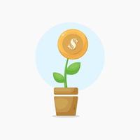 planta com ilustração de estilo cartoon de ícone de moeda de dólar vetor