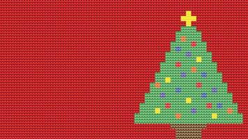 borda de padrão sem costura de tricô em fundo vermelho, borda de padrão étnico de árvore de tricô feliz natal e feliz inverno cartaz de vetor