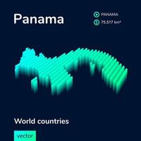 Mapa 3D do Panamá. mapa vetorial listrado isométrico simples de néon estilizado nas cores verde, turquesa e menta vetor