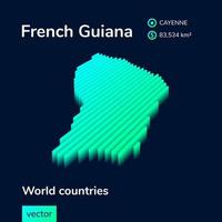 mapa da guiana francesa de vetor listrado digital isométrico simples estilizado, com efeito 3d. mapa da guiana francesa está nas cores verde e menta no fundo azul escuro