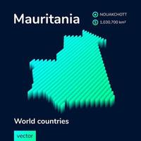 Mauritânia mapa 3d. mapa vetorial listrado isométrico estilizado em neon nas cores verde e menta vetor