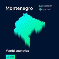 mapa 3d de montenegro. mapa vetorial listrado isométrico estilizado em neon nas cores verde e menta vetor