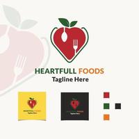 coração em forma de ilustração vetorial de design de colher e garfo, conceito de logotipo de comida saudável de coração vetor
