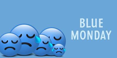 design de conceito de segunda-feira azul com emoticon de expressão triste azul vetor