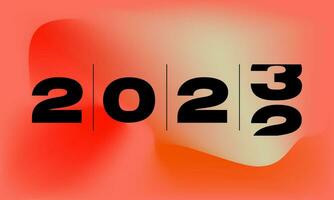 2023 feliz ano novo design de texto. modelo de design de número 2023. modelo de design de brochura, cartão, banner. ilustração vetorial. isolado no fundo gradiente vetor