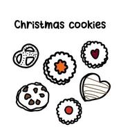 Biscoitos natalinos. doces desenhados em doodle style.cookie icons vetor