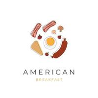 logotipo de ilustração de desenho animado de café da manhã americano vetor