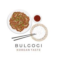 ilustração de comida coreana bulgogi com arroz vetor