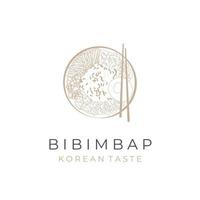 arte de linha arte de linha bibimbap logotipo de ilustração de comida coreana vetor