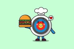 chef de alvo de tiro com arco bonito dos desenhos animados segurando hambúrguer vetor