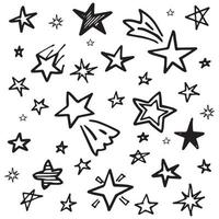 conjunto de estrelas de doodle desenhadas à mão preta em isolado no fundo branco. vetor