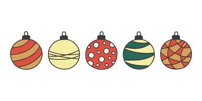 bola de natal diferente com ornamento, forma de doodle, esboço de desenho de mão. brinquedo de cor para conjunto de árvore de natal. ilustração vetorial vetor