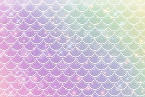 fundo holográfico sereia com padrão de escama de peixe. estampa pérola rosa. papel de parede abstrato subaquático dos desenhos animados para banner, convite e feriados. textura de vetor kawaii.