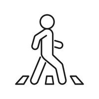 pedestre na faixa de pedestres, pessoa na estrada, ícone de linha. símbolo de estrada transversal com segurança. vetor