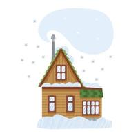 casa aconchegante do país de inverno. dia de neve. ilustração em vetor plana isolada no branco. ótimo para cartões de natal, pôsteres. projeto plano.