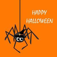 cartão bonito de halloween com fundo de halloween spider.orange com aranha. ilustração vetorial vetor