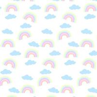 padrão sem emenda de arco-íris colorido com fundo branco isolado de nuvens. textura desenhada à mão para tecido, embrulho, têxtil, papel de parede, vestuário. ilustração vetorial vetor