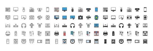 conjunto simples de design de símbolo de ícone de dispositivos eletrônicos domésticos para uso em infográficos de logotipo de relatório de gráficos da web. coleção de vetores de símbolo de contorno de melhor qualidade, câmera, fone de ouvido, multimídia