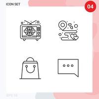conjunto de linha de interface móvel de 4 pictogramas de saco de notícias em todo o mundo amor compras elementos de design de vetores editáveis