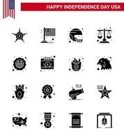 feliz dia da independência 4 de julho conjunto de 16 glifos sólidos pictograma americano de escala justiça tribunal americano editável dia dos eua vetor elementos de design