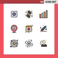 Conceito de cor plana de 9 linhas preenchidas para sites móveis e aplicativos porcentagem de interface de localização de bugs oferecem elementos de design de vetores editáveis