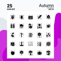 25 conjunto de ícones de outono 100 eps editáveis 10 arquivos idéias de conceito de logotipo de negócios design de ícone de glifo sólido vetor
