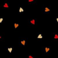 corações coloridos padrão sem costura em um fundo preto vetor