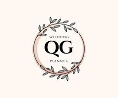 qg letras iniciais coleção de logotipos de monograma de casamento, modelos modernos minimalistas e florais desenhados à mão para cartões de convite, salve a data, identidade elegante para restaurante, boutique, café em vetor