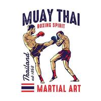 ilustração vetorial de arte marcial de boxe tailandês muay, perfeita para design de camiseta e design de logotipo de clube de treinamento de arte marcial vetor