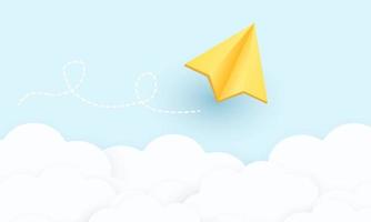 vetor de ícone de ilustração 3d avião de papel realista céu azul isolado no fundo